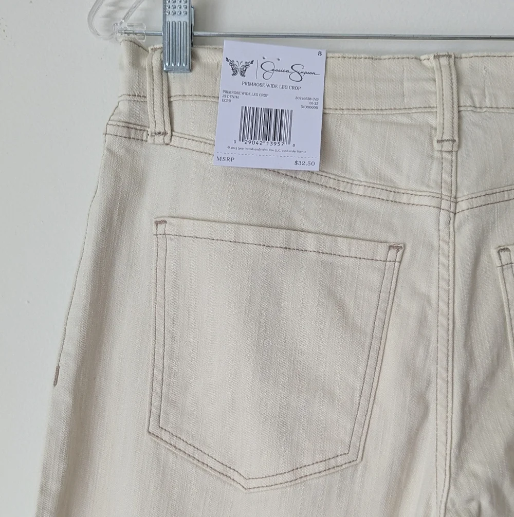 NWT Jessica Simpson Primrose Wide Leg Crop Cream Denim Jeans Size 8 - Picture 7 of 10